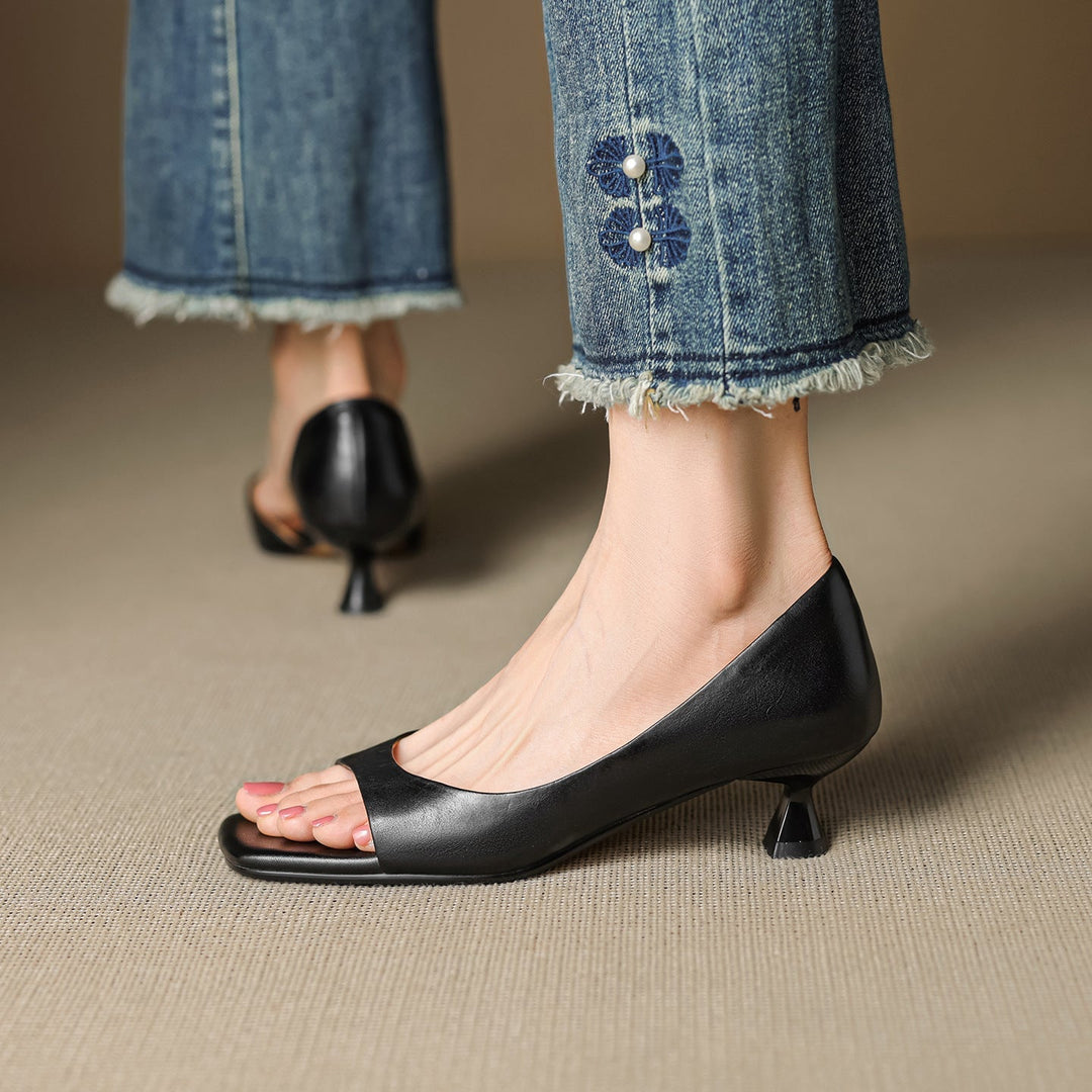 Celin - Peep Toe Genuine Leather Heels
