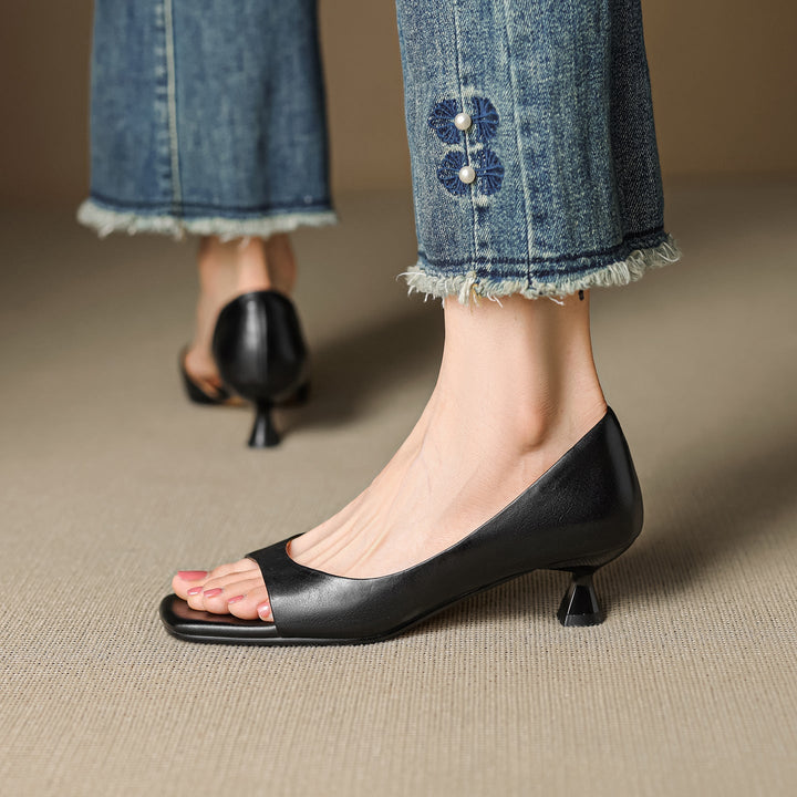 Celin - Peep Toe Genuine Leather Heels