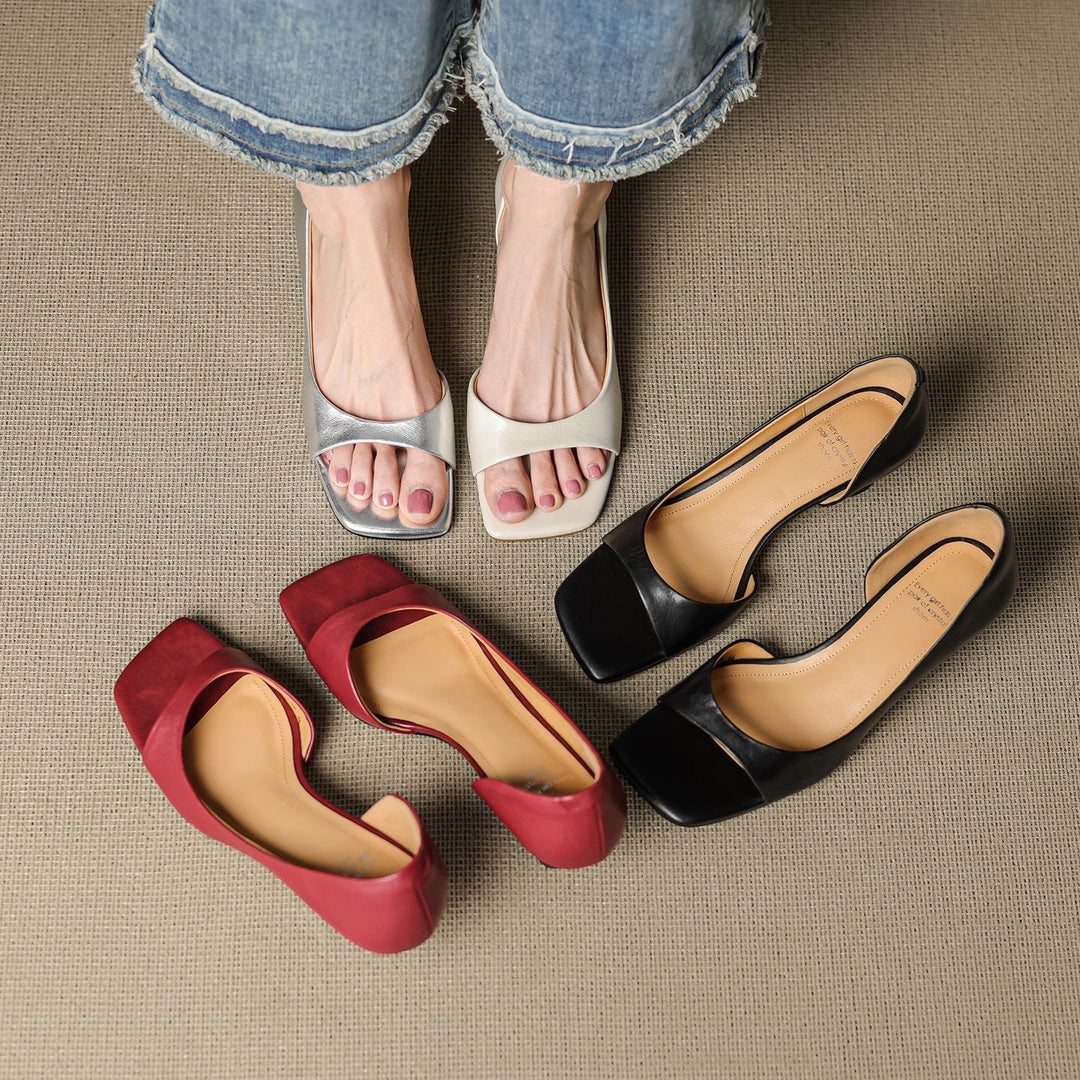 Celin - Peep Toe Genuine Leather Heels