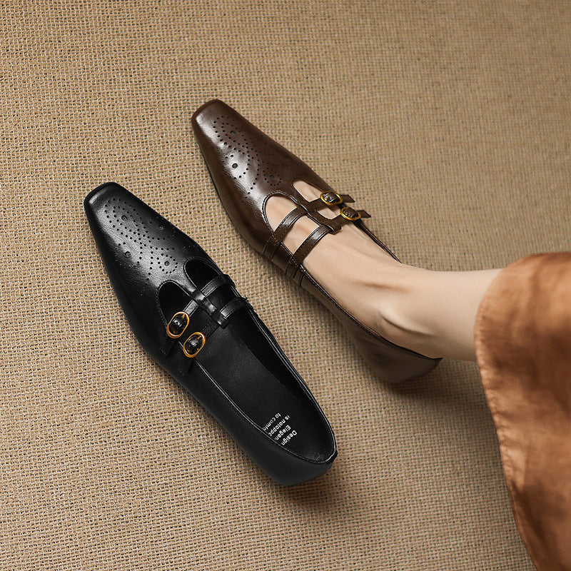 Ceyla - Brogued Double-Strap Mary Jane Flat