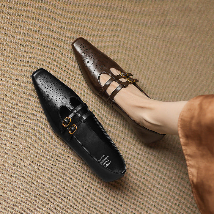 Ceyla - Brogued Double-Strap Mary Jane Flat