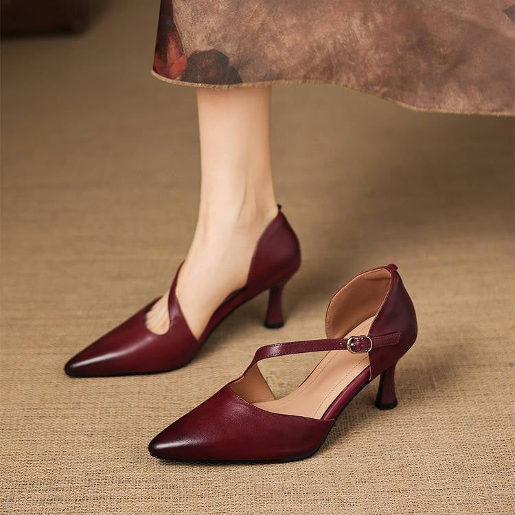 Avena - Genuine Leather Crossover Strap Heels