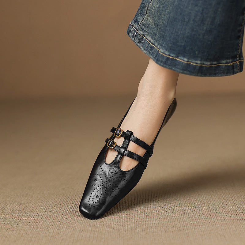 Ceyla - Brogued Double-Strap Mary Jane Flat