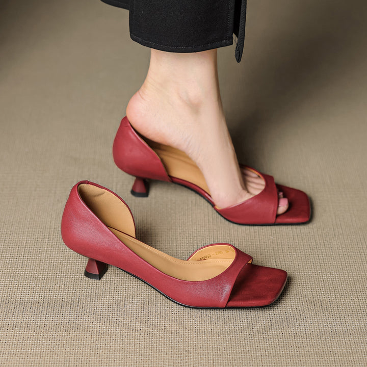 Celin - Peep Toe Genuine Leather Heels