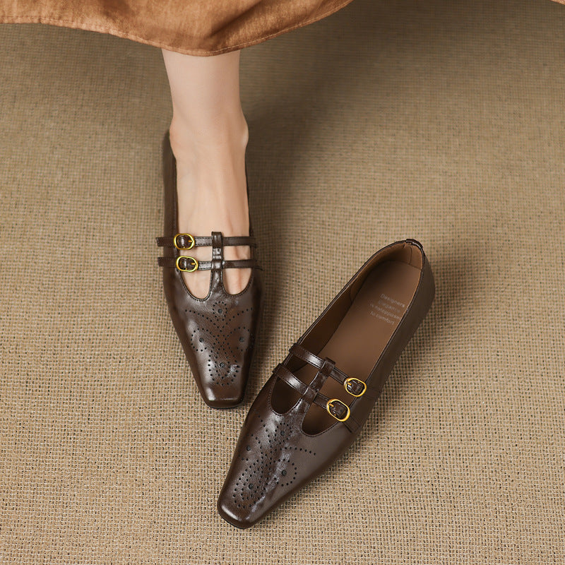 Ceyla - Brogued Double-Strap Mary Jane Flat