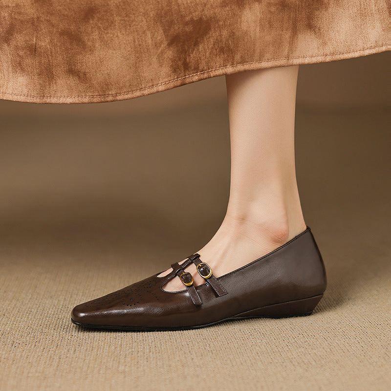Ceyla - Brogued Double-Strap Mary Jane Flat