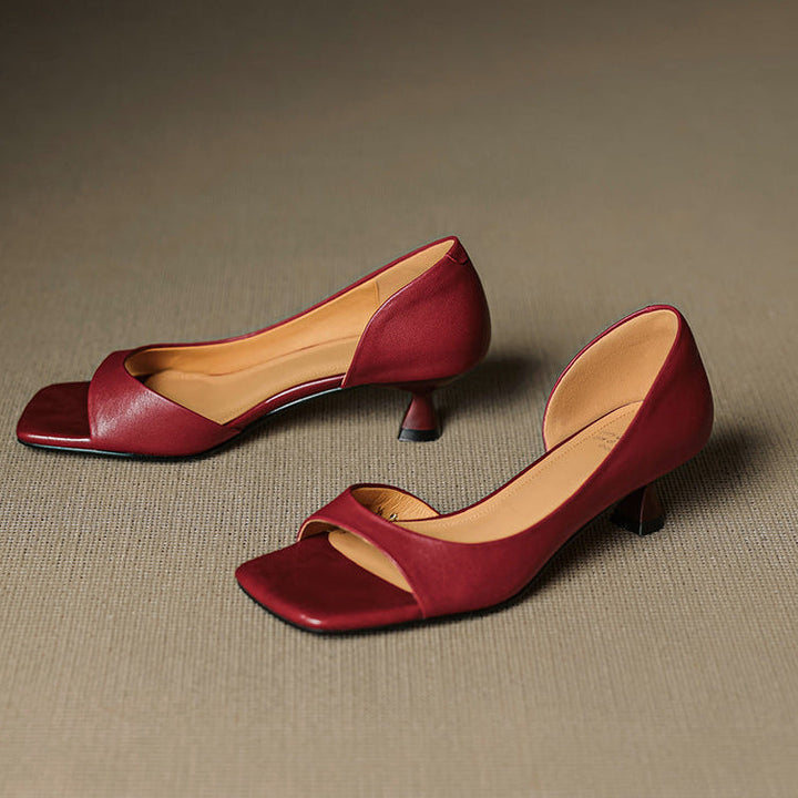 Celin - Peep Toe Genuine Leather Heels