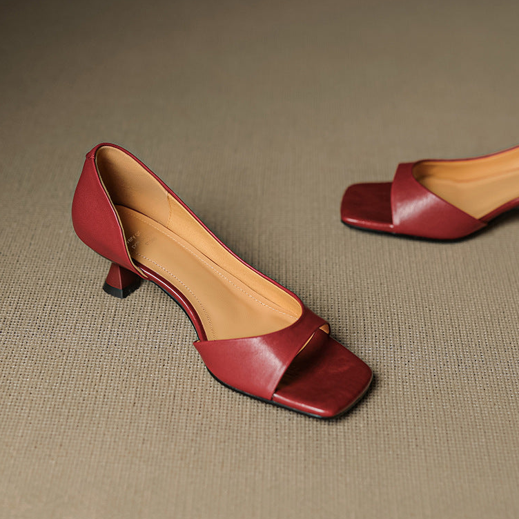 Celin - Peep Toe Genuine Leather Heels