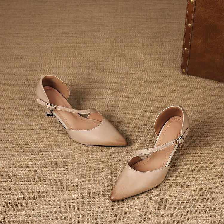 Avena - Genuine Leather Crossover Strap Heels
