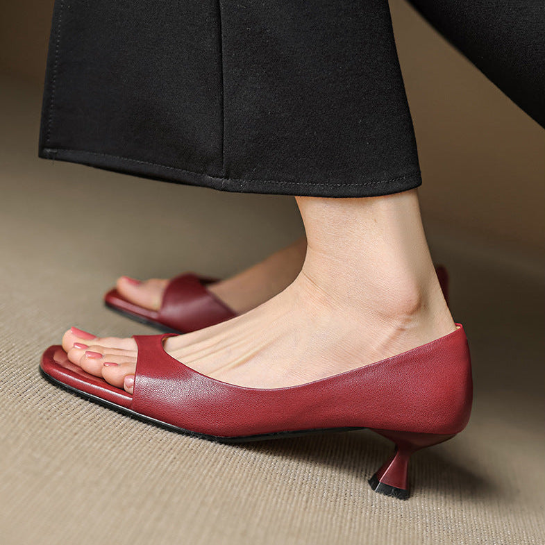 Celin - Peep Toe Genuine Leather Heels