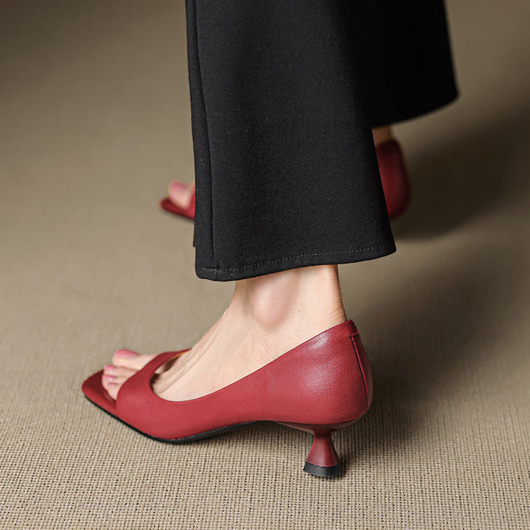 Celin - Peep Toe Genuine Leather Heels