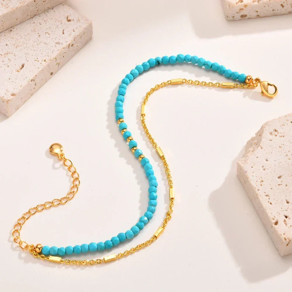 Gold Double Chain Turquoise Bracelet