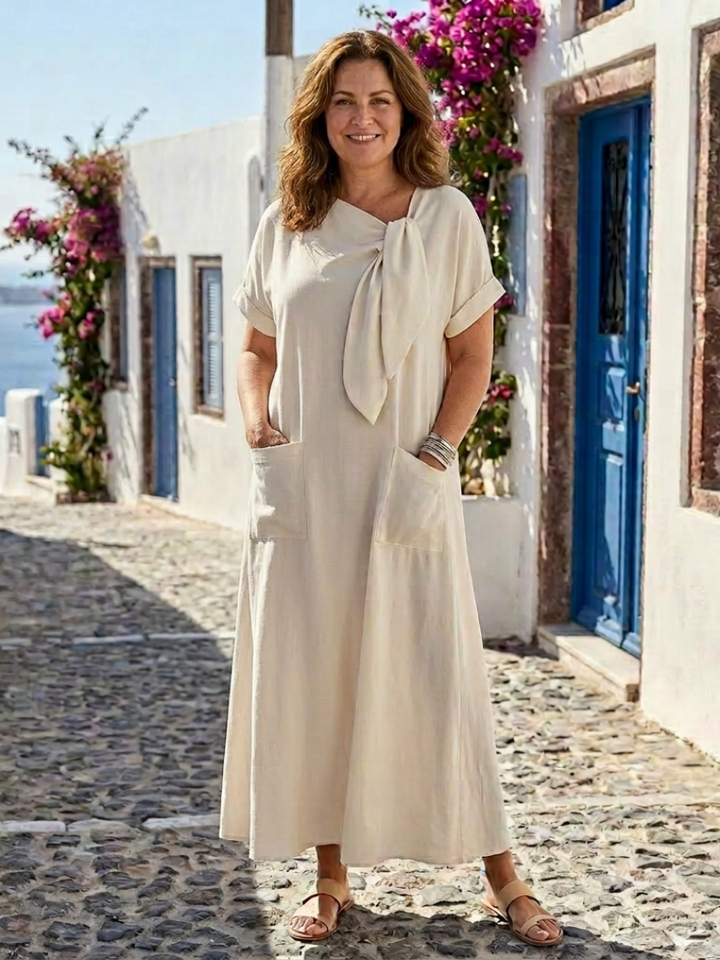 Elowyn - Round Neck Short Sleeve Pocket Dress