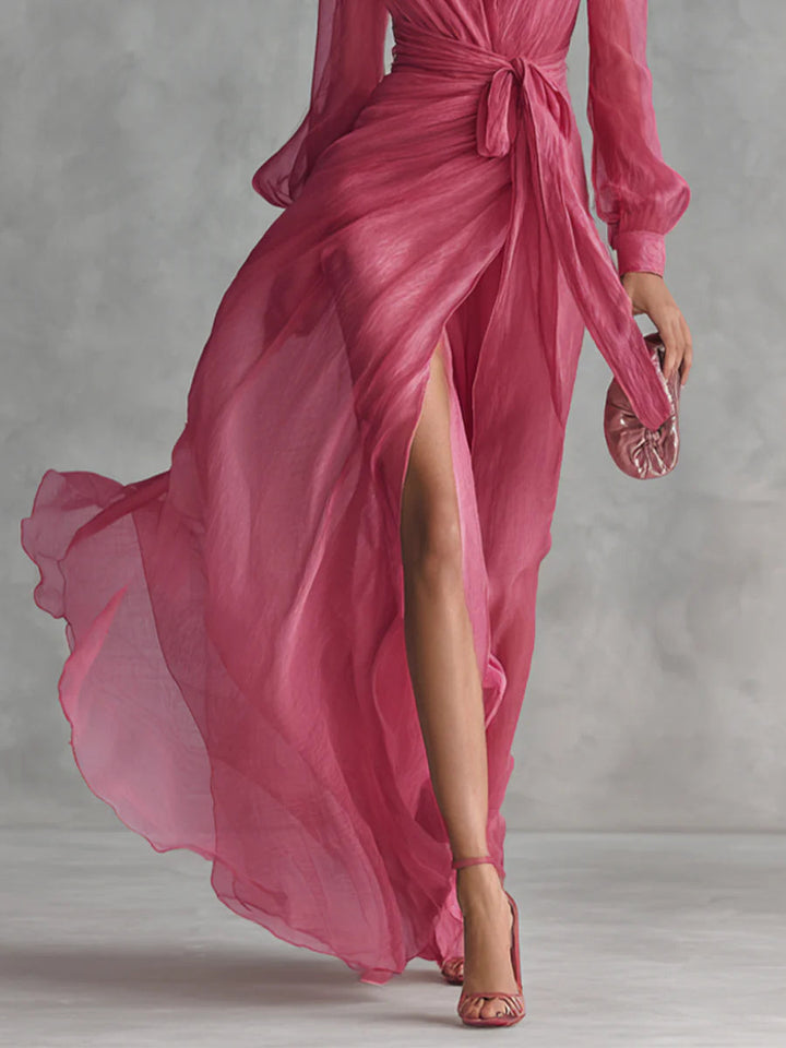 Beatrice™ - Elegant Chiffon V-neck Tie-waist Long Dress