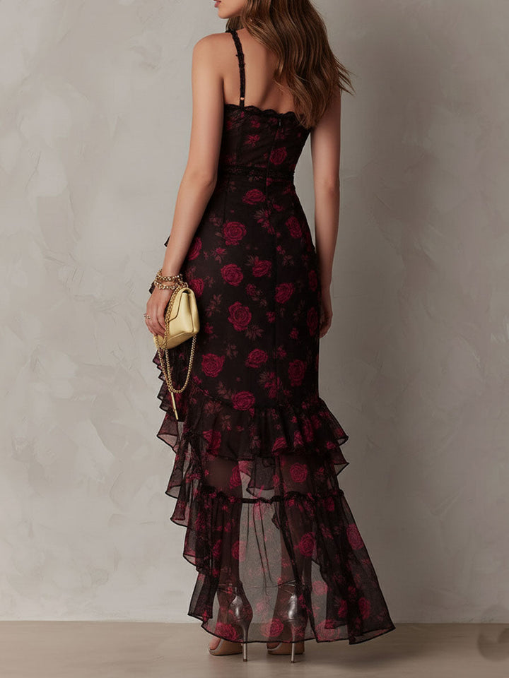 Lowe™ - Floral Ruched Ruffle Hem Dress