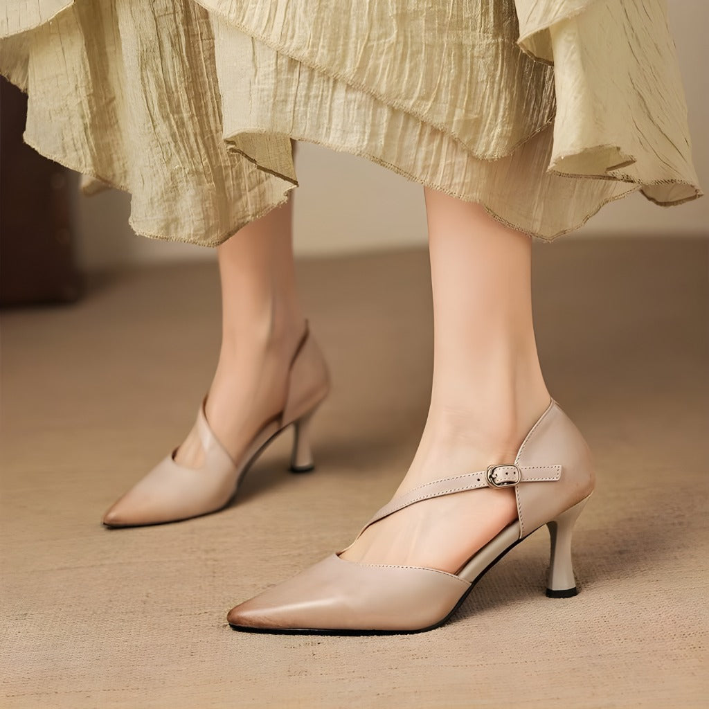 Avena - Genuine Leather Crossover Strap Heels