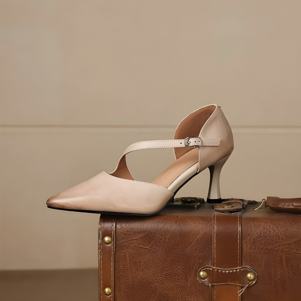 Avena - Genuine Leather Crossover Strap Heels