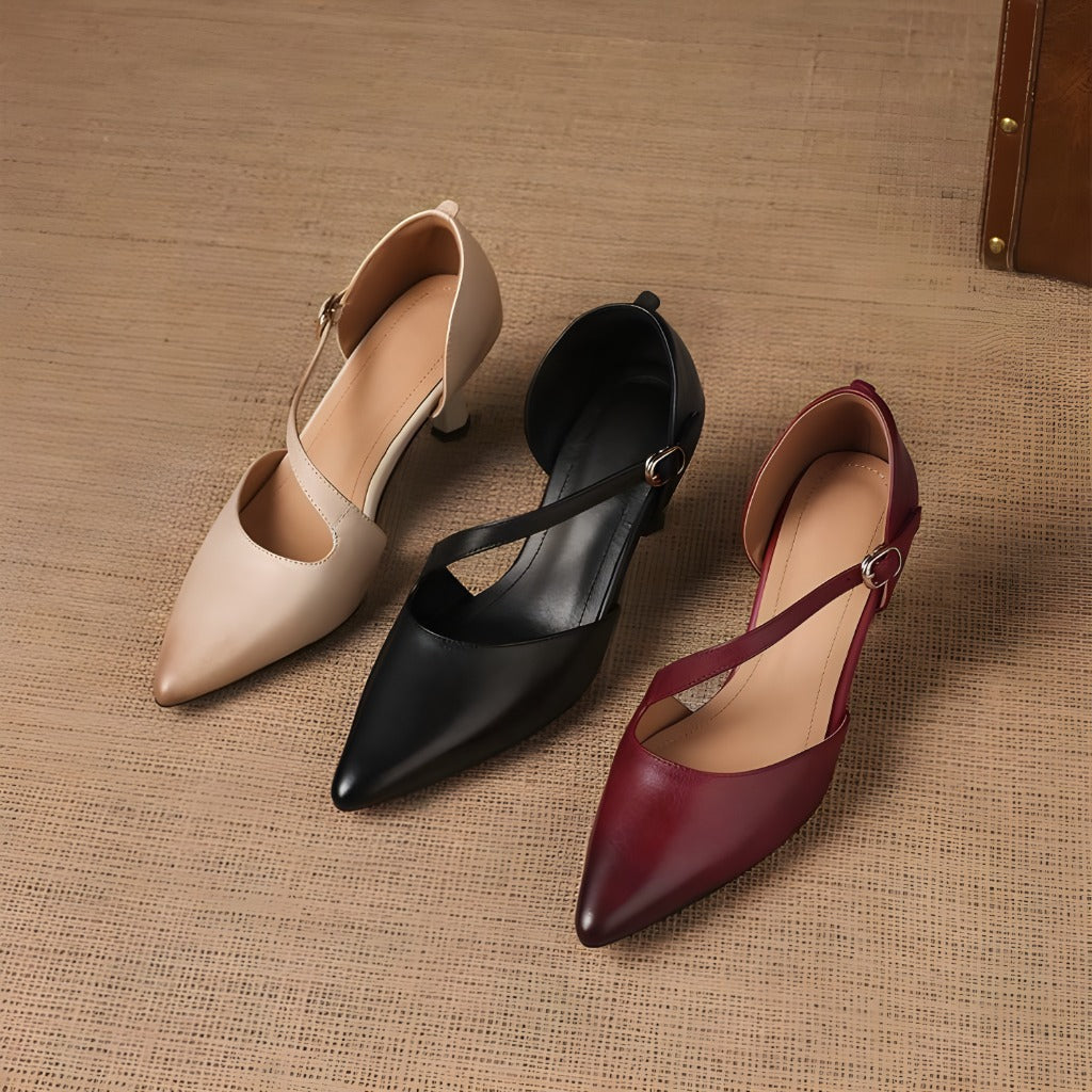 Avena - Genuine Leather Crossover Strap Heels