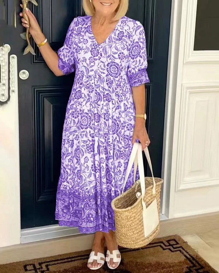 Keisha™ – Graceful V-Neck Floral Dress