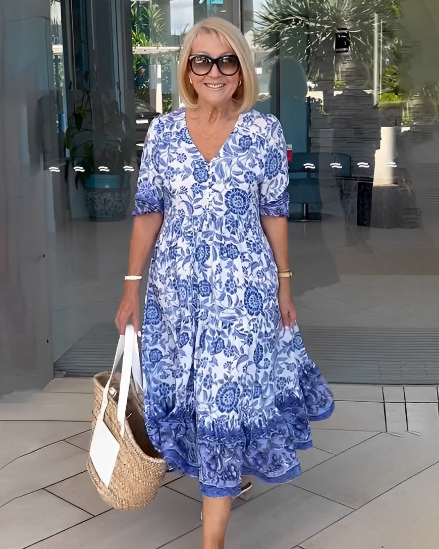 Keisha™ – Graceful V-Neck Floral Dress