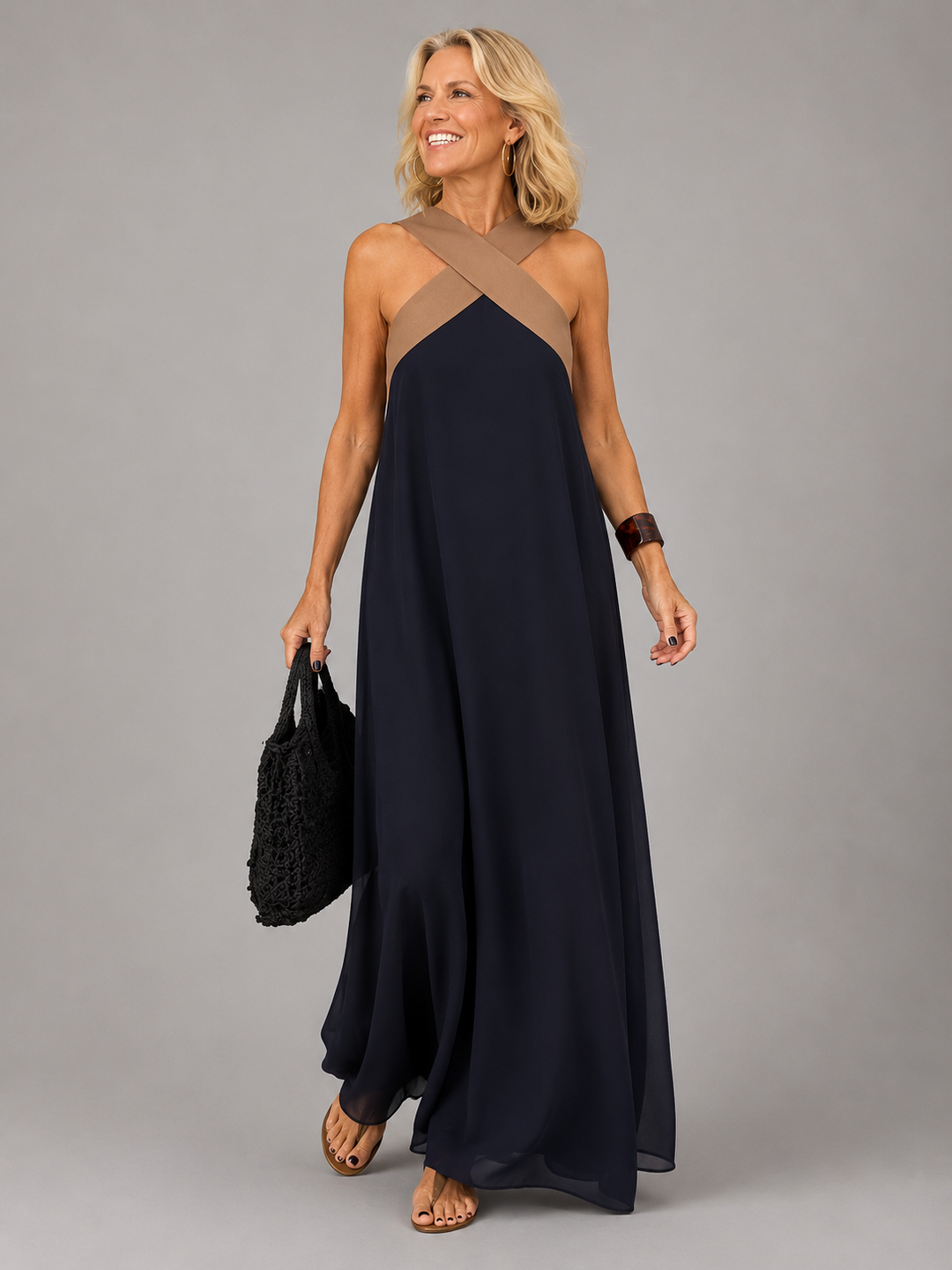 Velora™ - Cross Elegance Maxi Dress