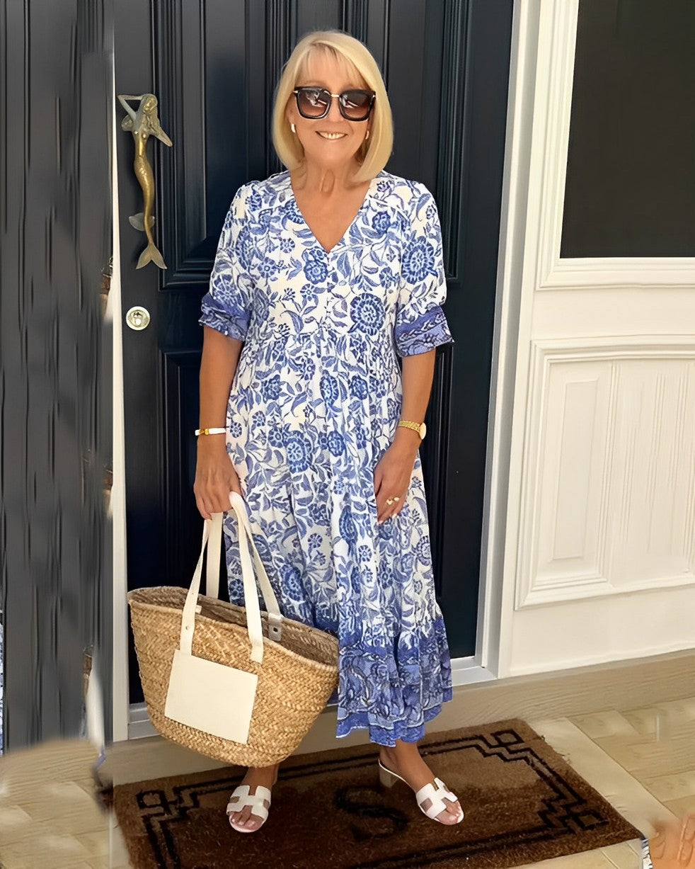 Keisha™ – Graceful V-Neck Floral Dress
