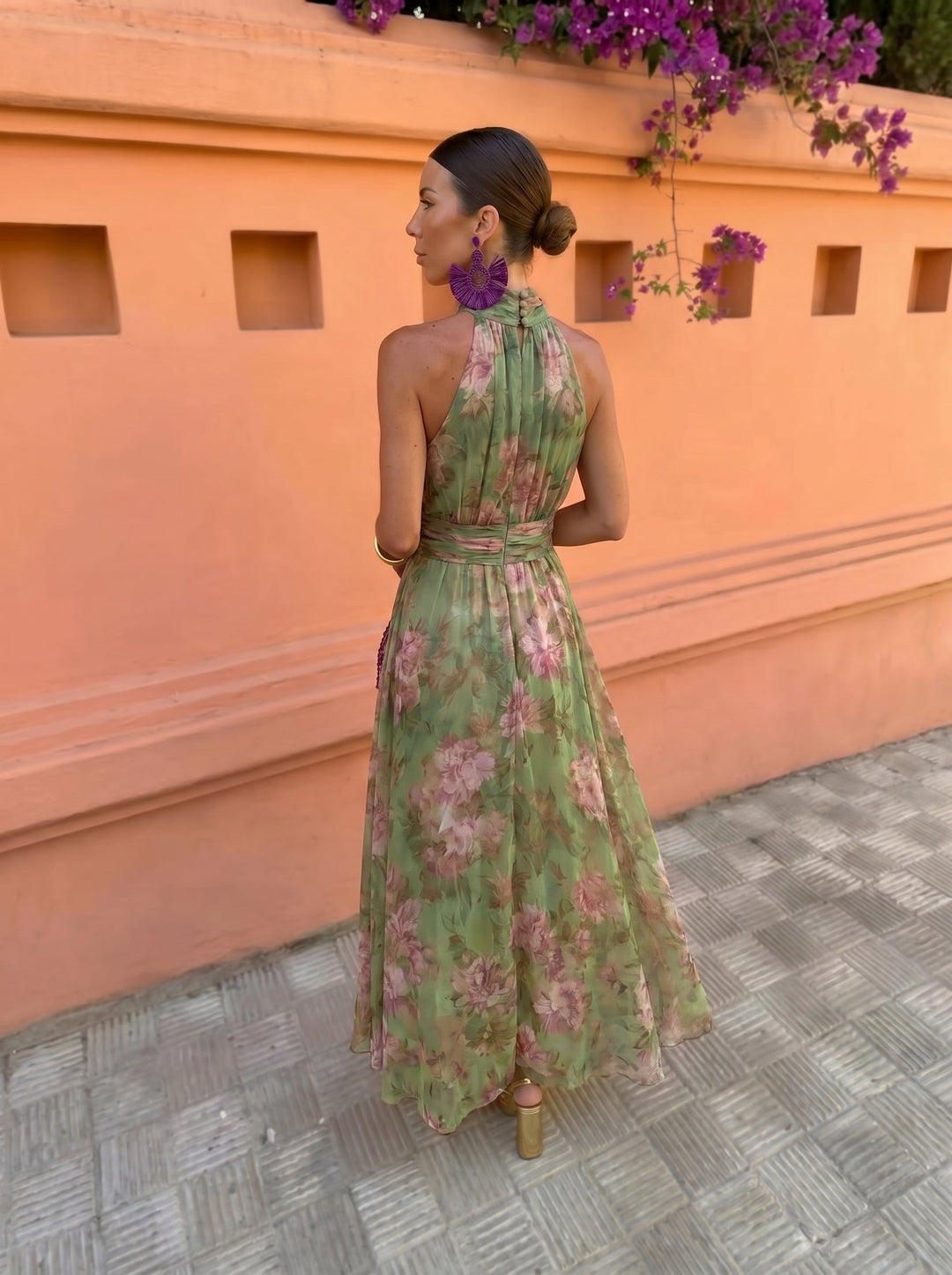 Florencia™ - Long Floral Dress with Low Neckline