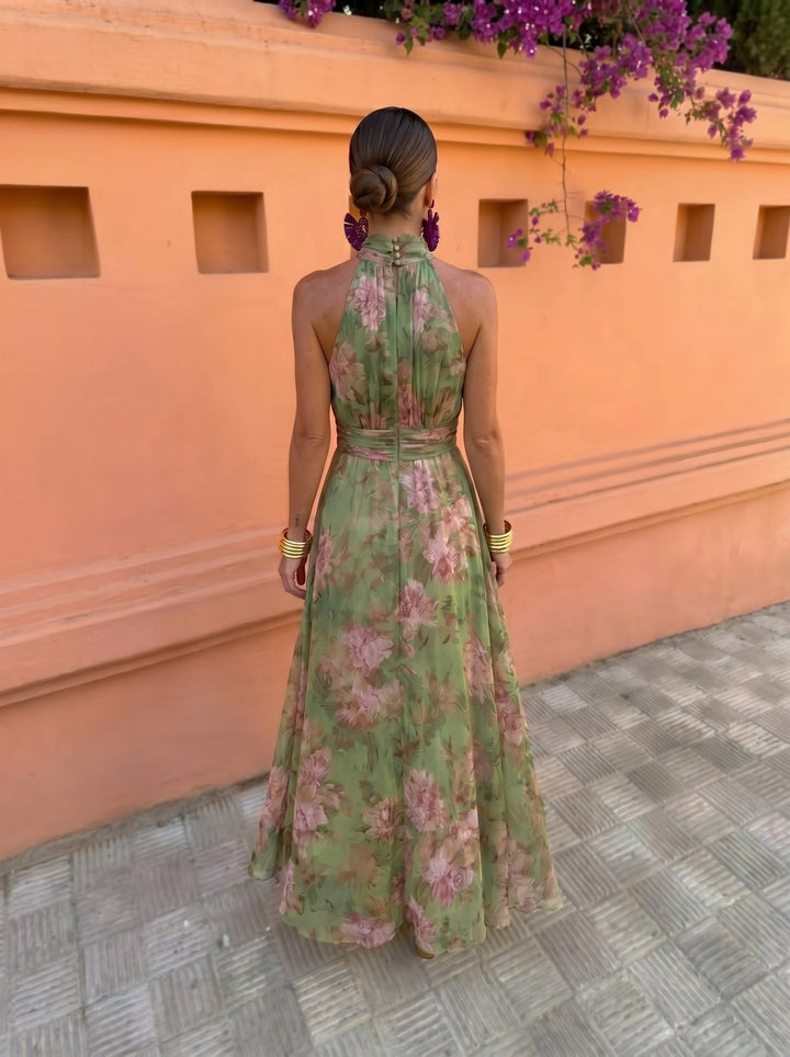 Florencia™ - Long Floral Dress with Low Neckline