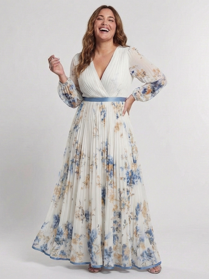 Serena - Long Sleeve V Neck Floral Maxi Dress