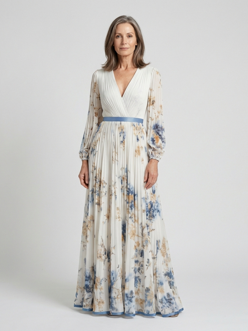 Serena - Long Sleeve V Neck Floral Maxi Dress