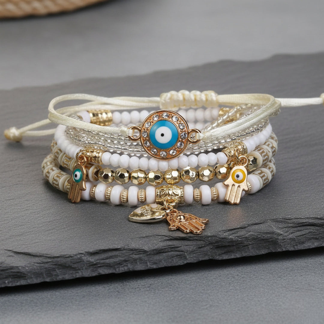 Hamsa Beaded Bracelet Set