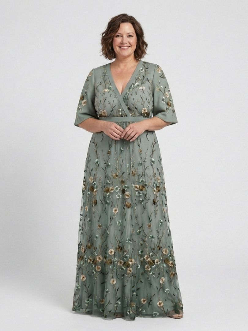 Violet - Floral V Neck Short Sleeve Maxi Dress
