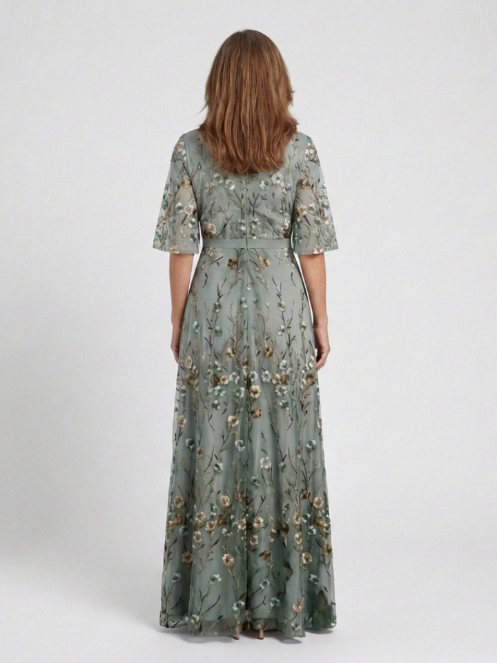 Violet - Floral V Neck Short Sleeve Maxi Dress