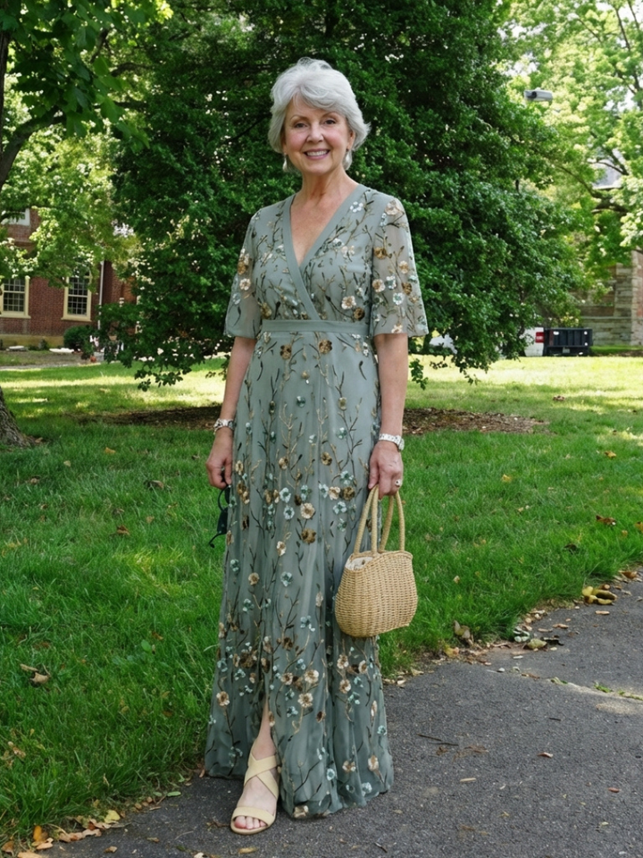 Violet - Floral V Neck Short Sleeve Maxi Dress
