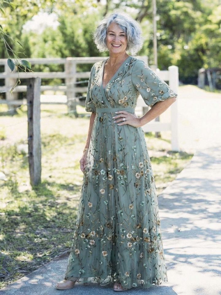 Violet - Floral V Neck Short Sleeve Maxi Dress