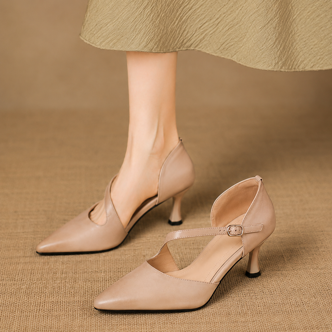 Avena - Genuine Leather Crossover Strap Heels