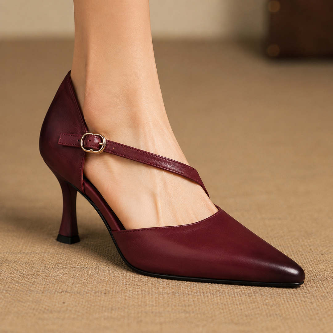 Avena - Genuine Leather Crossover Strap Heels