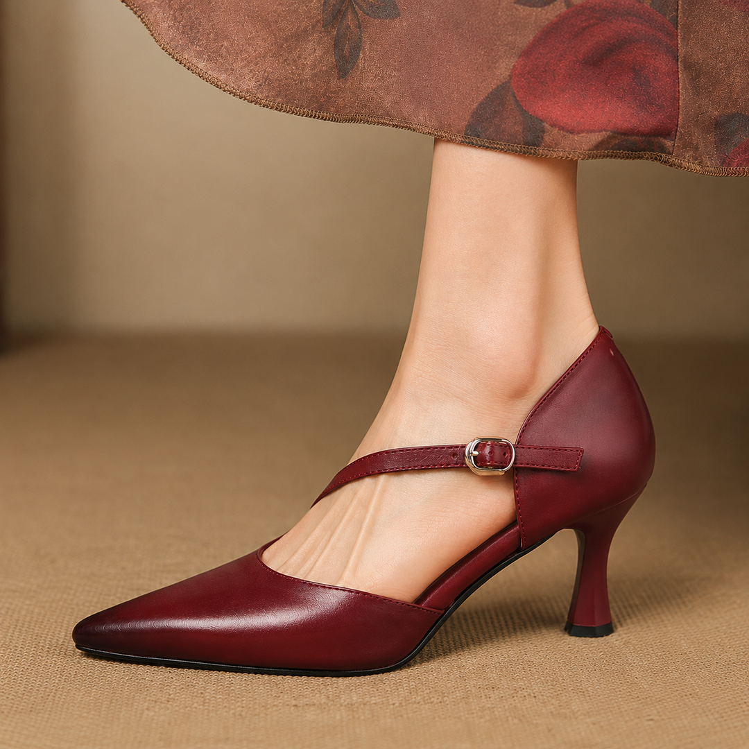 Avena - Genuine Leather Crossover Strap Heels