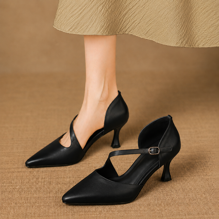 Avena - Genuine Leather Crossover Strap Heels