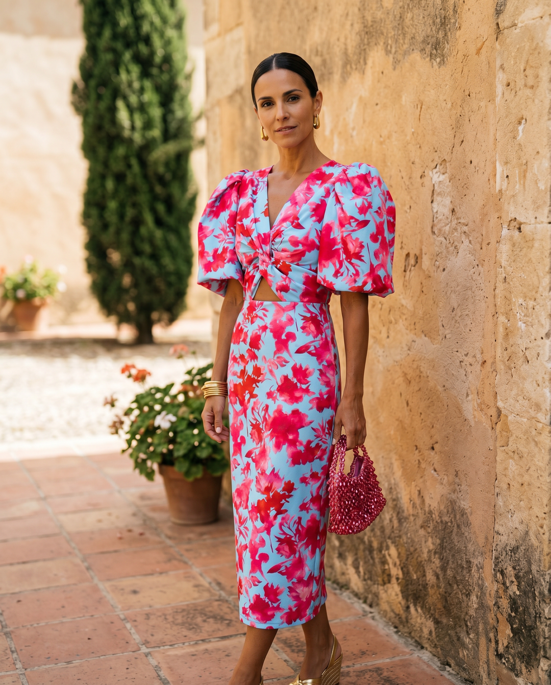 Carla™ - Floral Midi Dress with Puff Sleeves