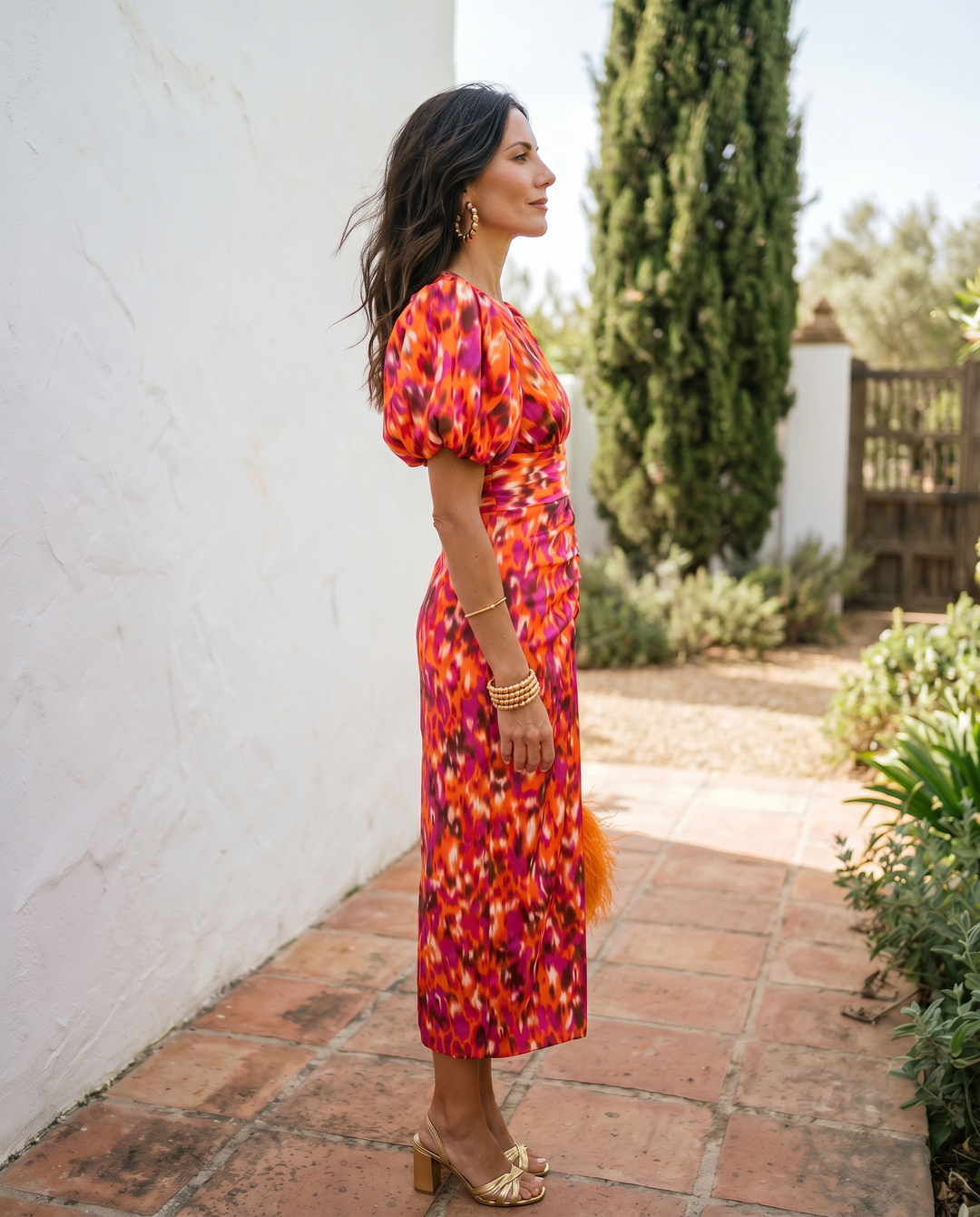Carla™ - Floral Midi Dress with Puff Sleeves