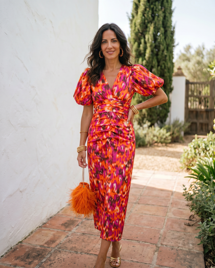 Carla™ - Floral Midi Dress with Puff Sleeves