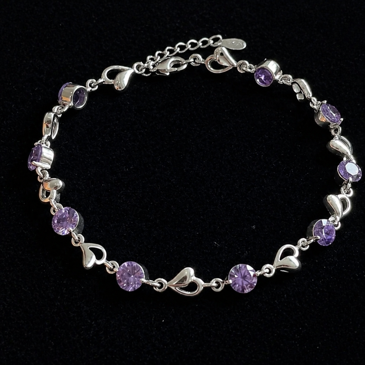 Heart Charm Amethyst White Gold Bracelet