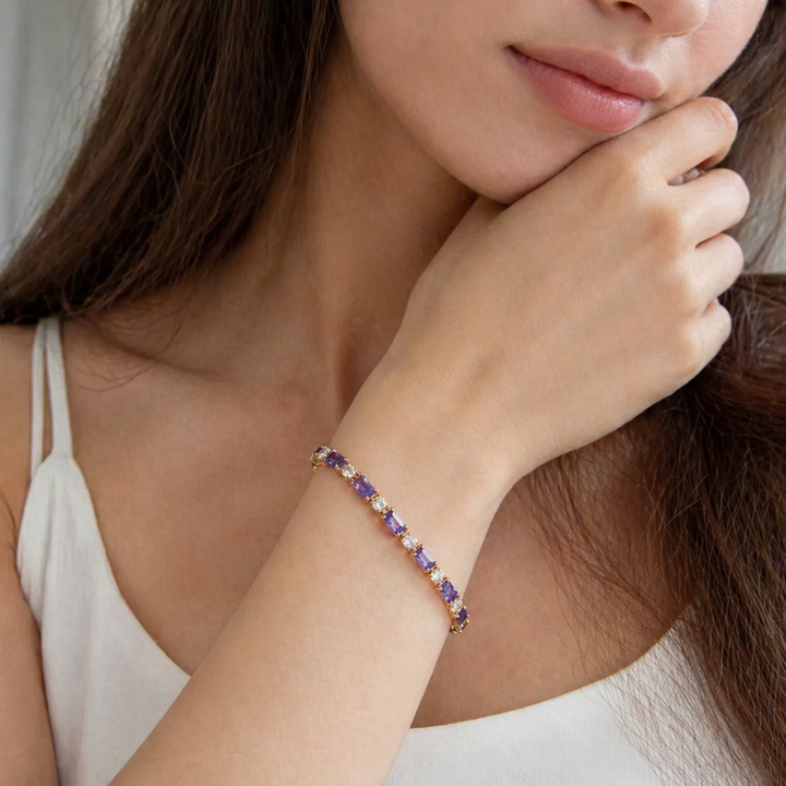 Amethyst Prism Rose Gold Tennis Bracelet